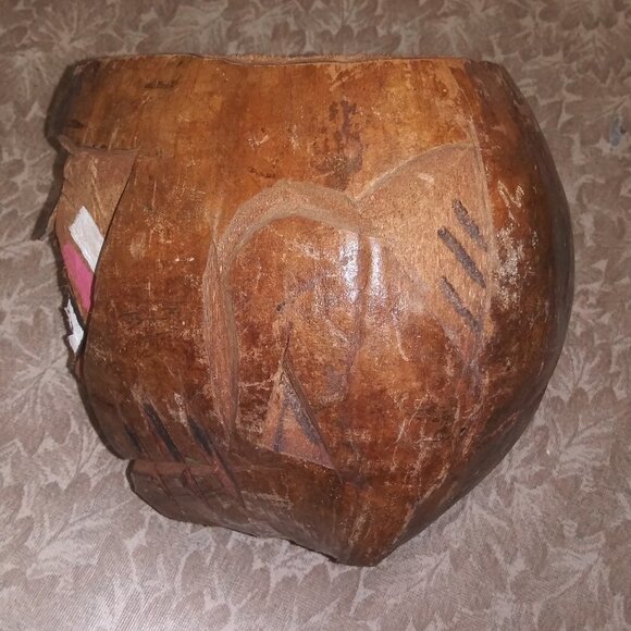 VTG CARVED COCONUT TIKI PIRATE HEAD drink holder/decor Ugly man face Hawaiian - Picture 9 of 10